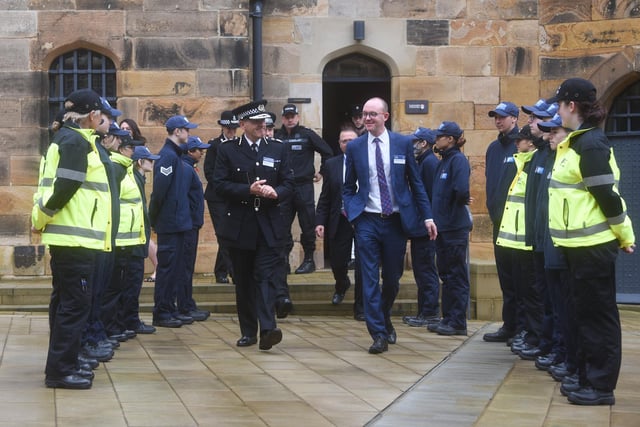 PCC Andrew Snowden is welcomed to Lancaster Castle for the opening of the new Lancashire Police Museum.