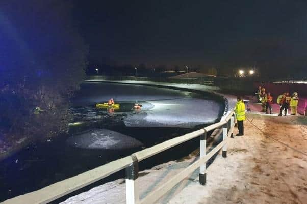 A major search operation was launched after two boys were spotted walking along the frozen canal near to Bolton Road, Blackburn (Credit: Lancashire Police)