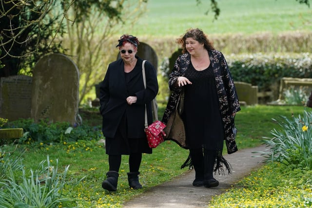 Jo Brand (left) and actress Cheryl Fergison arriving for the funeral.