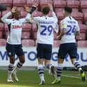 PNE's Daniel Johnson celebrates scoreing what proves to be the winning goal.