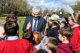Sir Lindsay Hoyle with some of the school children