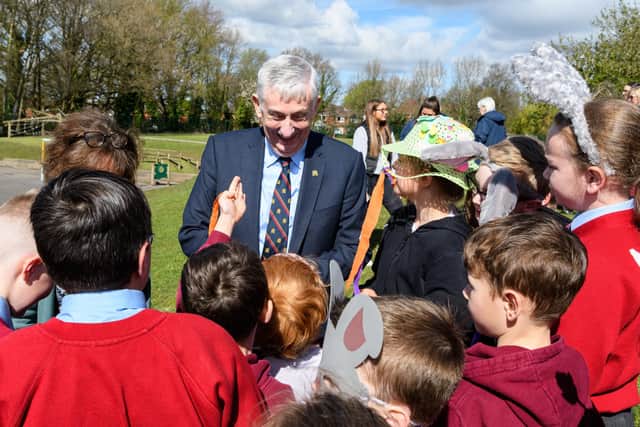 Sir Lindsay Hoyle with some of the school children