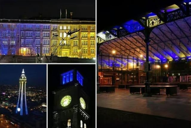 Prominent buildings across Lancashire including county hall, Preston Market Hall, Chorley town hall and Blackpool Tower lit up blue and yellow in solidarity with war-torn Ukraine.
