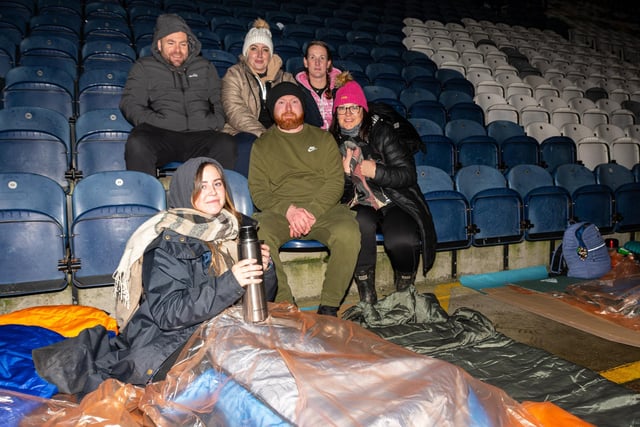 A group of friends at the big PNE sleep out at Deepdale Stadium. Photo: Kelvin Lister-Stuttard