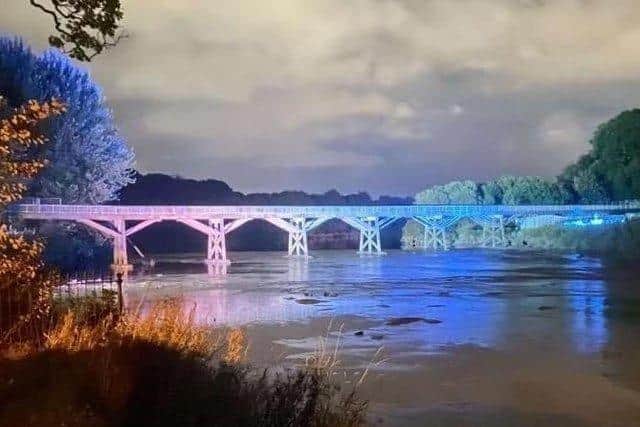 The Old Tram Bridge received a multi-coloured makeover in September 2021 when a light show was used to highlight growing calls for its reinstatement (image:  CDS events)