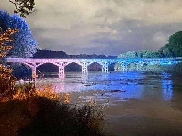 The Old Tram Bridge received a multi-coloured makeover in September 2021 when a light show was used to highlight growing calls for its reinstatement (image:  CDS events)