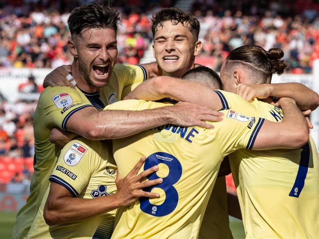 Preston North End celebrate the first goal for Will Keane (right) Picture: Photographer Andrew Kearns/CameraSport