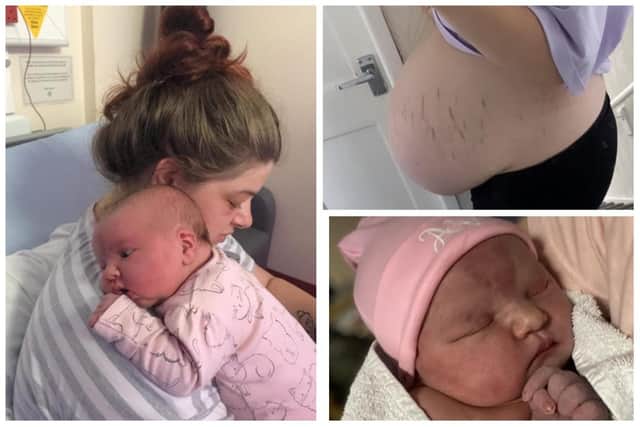 A mum whose baby bump was so large people thought she was having twins gave birth to a baby bigger than a 10 person Christmas turkey - at a whopping 11lbs 9oz. J