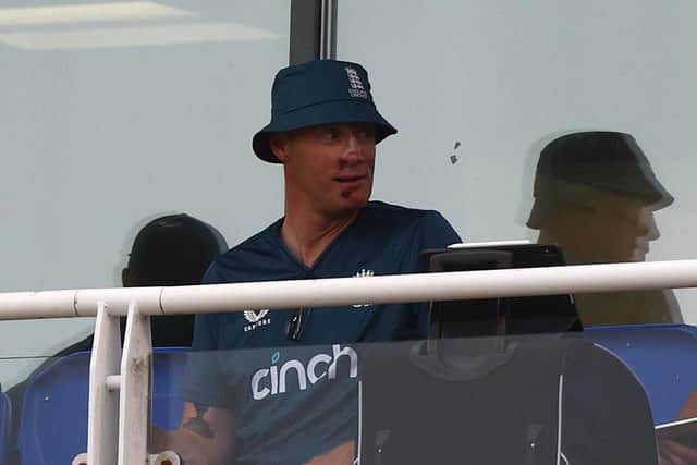 Andrew Flintoff is seen on the England balcony during the 1st Metro Bank One Day International between England and New Zealand (Photo by Clive Rose/Getty Images)