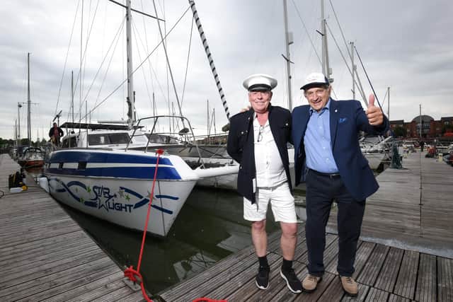Neil Poulton and Peter Woolsey set sail for Skye in their solar powered catamaran from Preston Marina