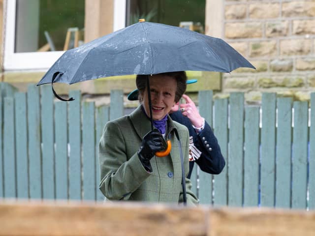 Princess Anne arrivals at the Trawden Arms and greets the public who had waited in the rain to meet her. Photo: Kelvin Lister-Stuttard