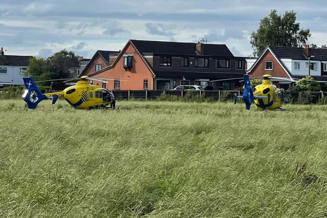 Air ambulances landing near the scene in Sumpter Croft, Penwortham on Tuesday afternoon (August 1). (Photo by Jack (submitted)