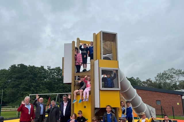 Buckshaw Primary School pupils helped Chorley councillors officially unveil the play area