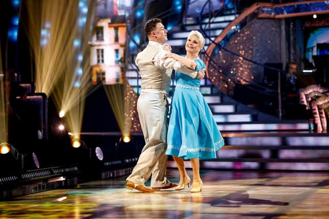 Angela Rippon CBE and Kai Widdrington during a dress run on November 4. Image: BBC/Guy Levy