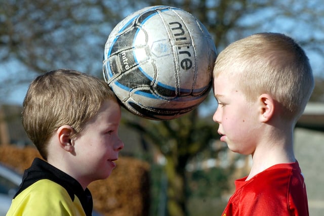 Footballers Alfie and Kyle during Enterprise week at Ashton Primary School
