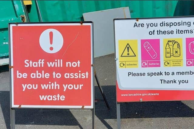 A sign at the Chorley household waste recycling centre caused confusion