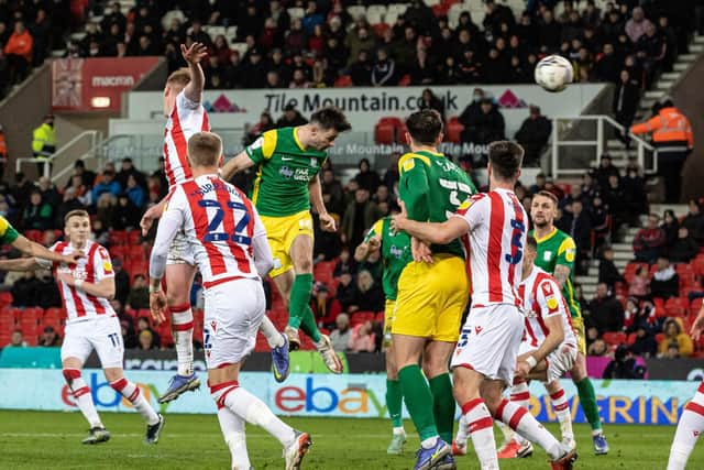 Andrew Hughes heads Preston North End's winner against Stoke City in January