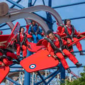 Red Arrows team try out the Red Arrows Skyforce ride at Blackpool Pleasure Beach