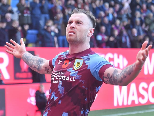 Burnley's Ashley Barnes celebrates scoring his team’s opening goal

The EFL Sky Bet Championship - Burnley v Blackburn Rovers - Sunday 13th November 2022 - Turf Moor - Burnley