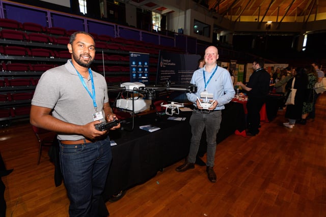 Aadithya Sujit and Ben Watkinson from UCLAN with their drone at Lancashire Business Expo 2022. Photo: Kelvin Stuttard