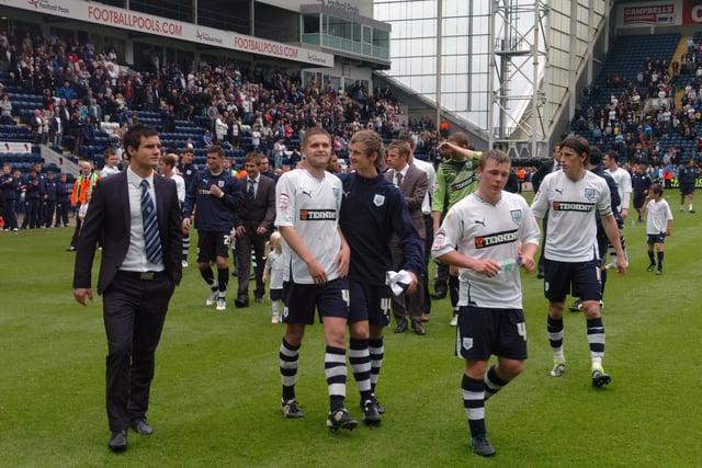 The Preston North End players and staff head around Deepdale for their lap of appreciation after their final game of the season.