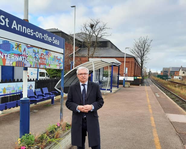 Fylde MP Mark Menzies at St Annes rail station
