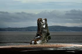 The remains of the Eric Morecambe statue in Morecambe after the attempted theft.
