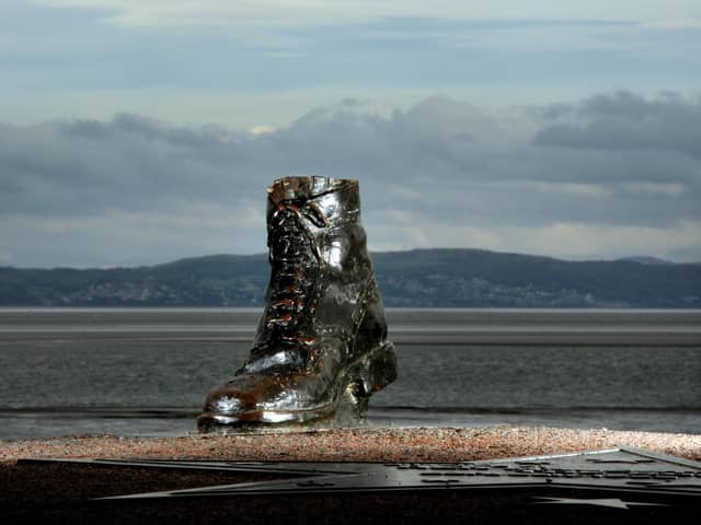 The remains of the Eric Morecambe statue in Morecambe after the attempted theft.