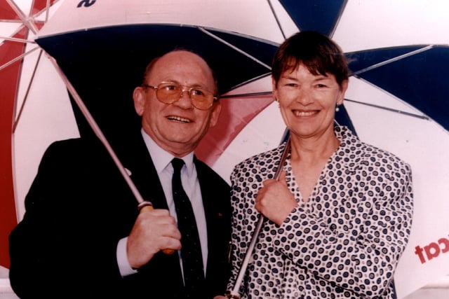 Labour Shipping Minister Glenda Jackson opens the new £2m Linkspan at Heysham Port Ltd. Pictured with her is Dominic Delaney. (1997).
