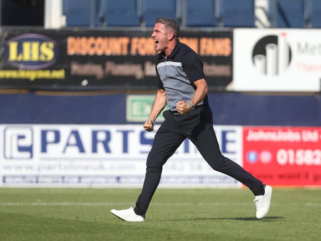 Preston North End manager Ryan Lowe celebrates at the end of the match.