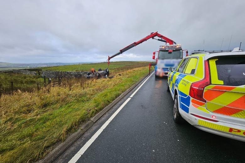 This crash happened on November 7 when a provisional licence holder with no supervision or L plates, drove along and off Grane Road in East Lancs.
Police said: "Luckily nobody was seriously injured. Driver reported for offences. Today we have been out on Grane Road conducting roadside enforcement."