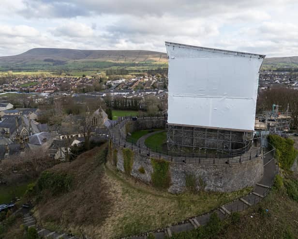 Clitheroe Castle has been wrapped in plastic sheeting. Photo: Kelvin Lister-Stuttard