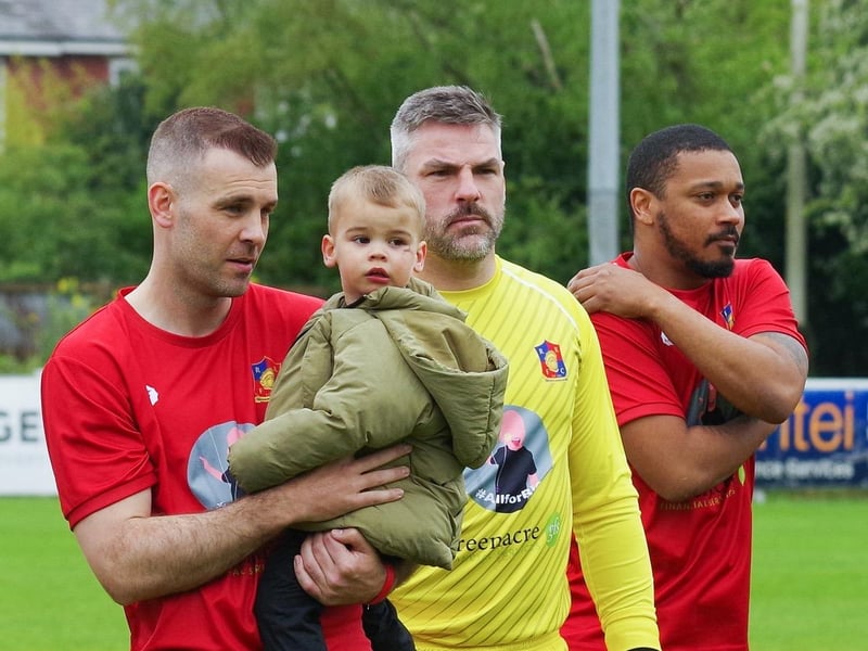Tommy Spurr holds other son Rudy, next to Matt Gilks and Chris Humphrey ready for the game
