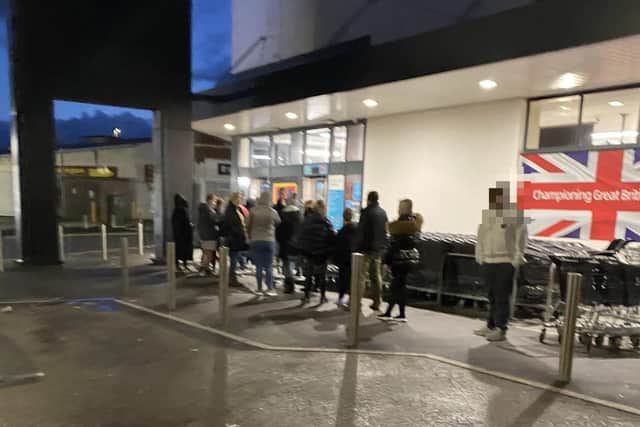 Shoppers queuing at 6am outside Aldi in Cleveleys for a chance to buy Prime Hydration drink