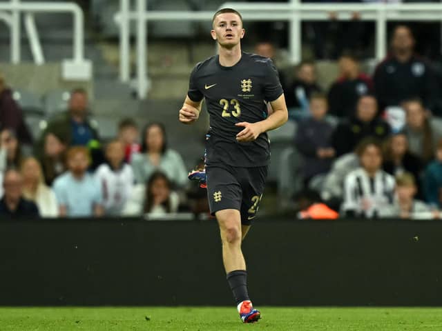Adam Wharton in action for England against Bosnia-Herzegovina at St James' Park (Photo by PAUL ELLIS/AFP via Getty Images)