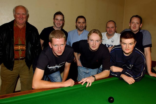 Elite snooker team. Back row (left to right): Peter Brown, Darren Eccles, Simon Parker, Andy Graham, Phil Howarth. Front row (left to right): Adrian Wilding, Stuart Pettman, Chris Norbury