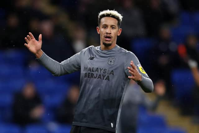 Callum Robinson reacts during a game for Cardiff against QPR