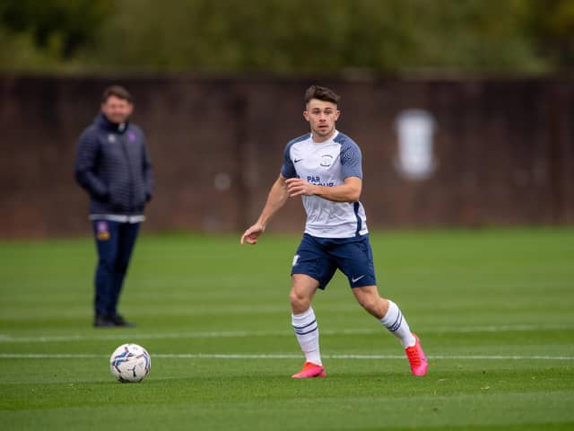 Adam O'Reilly in Central League action at PNE's Euxton training ground.