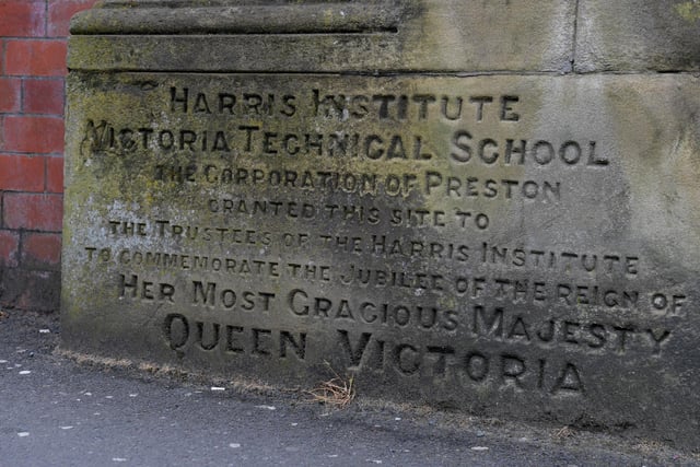 A foundation stone found at the Harris Institute in Avenham, Preston. The stone was laid to commemorate the jubilee of Queen Victoria, and adds to the importance of this Grade II* listed building