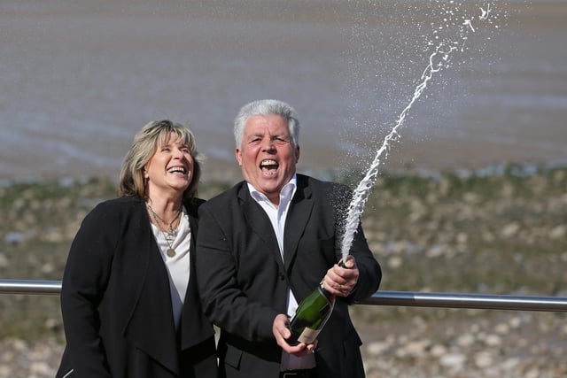 Denise Scarr and husband Robert celebrate winning £6,311,254 in April 2015