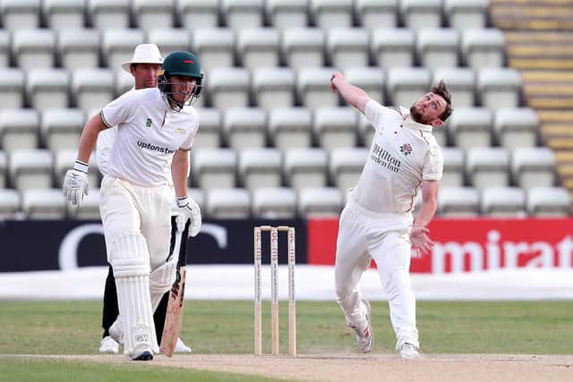 Lancashire's Edwin Moulton bowling during day four of the Bob Willis Trophy match at Blackfinch New Road, Worcester. PA Photo. Picture date: Tuesday August 4, 2020. See PA story CRICKET Lancashire. Photo credit should read: Martin Rickett/PA Wire.
RESTRICTIONS: Editorial use only. No commercial use without prior written consent of the ECB. Still image use only. No moving images to emulate broadcast. No removing or obscuring of sponsor logos.