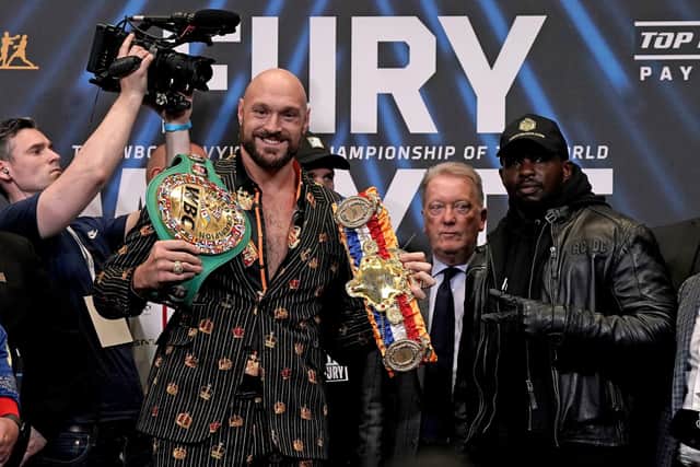 Tyson Fury (left) and Dillian Whyte during a press conference at Wembley Stadium
