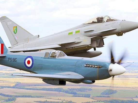 Restored Spitfire in flight with a Eurofighter Typhoon GR4