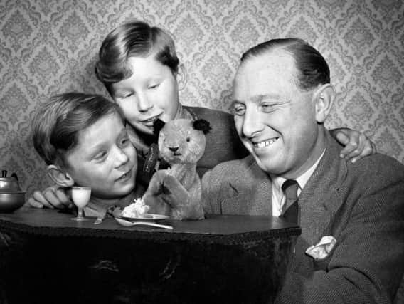 Harry Corbett and his sons David and Peter (right, better known as Matthew Corbett) with Sooty