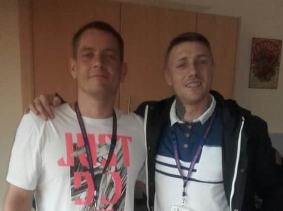 Shaun Teheny (left) and his friend Karl Leach are both in recovery