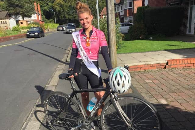 Miss Lancashire Olivia Seed doing a cycle challenge