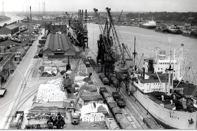 Elevated view of Preston docks in 1960