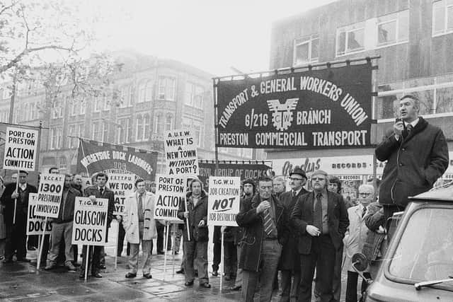 Protest meeting over the planned docks closure on Prestons Flag Market on November 10, 1976