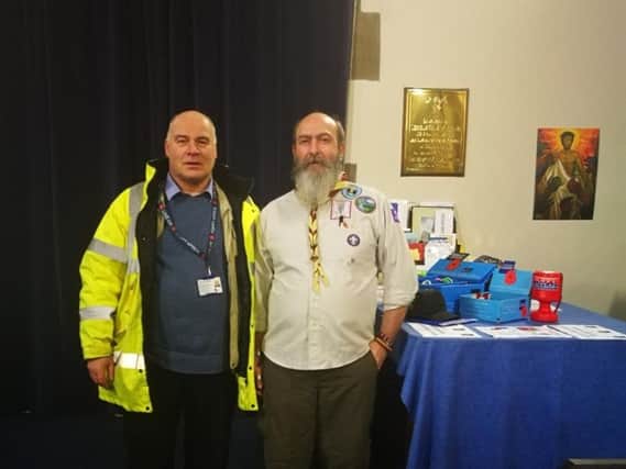 Jason Williams (right) before his beard shave with Peter Platt from the Royal British Legion