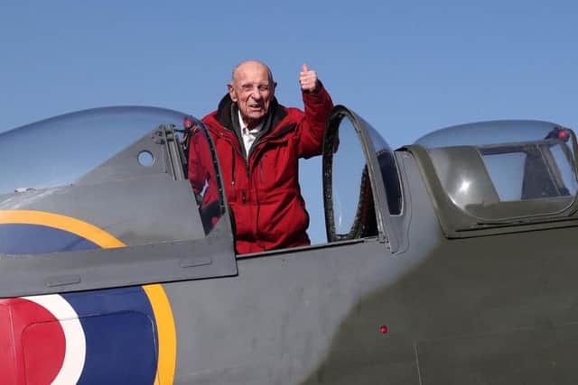 Ray Roberts after landing in a Spitfire
